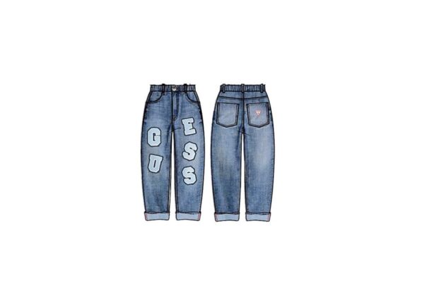 Rgd dnm baloon pants w/letters