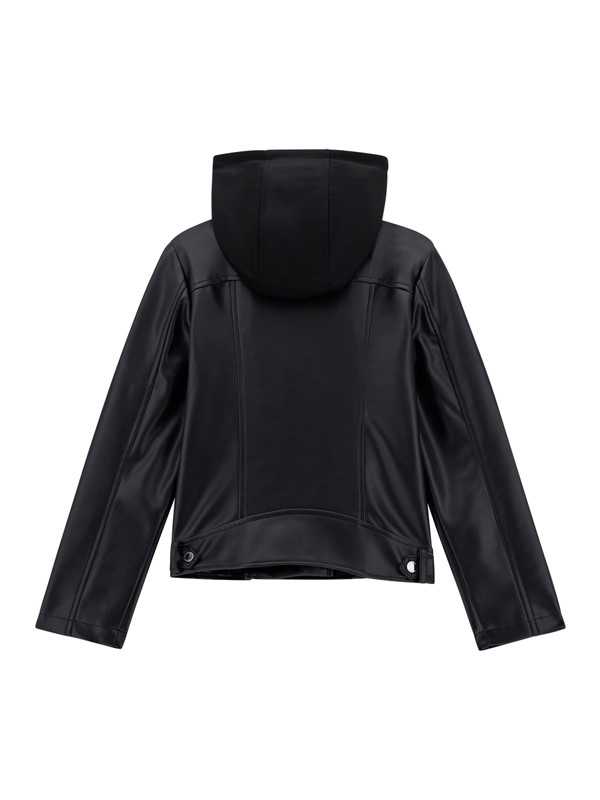 Pu hooded ls jacket w/zip