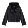 Pu hooded ls jacket w/zip
