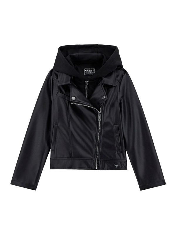 Pu hooded ls jacket w/zip