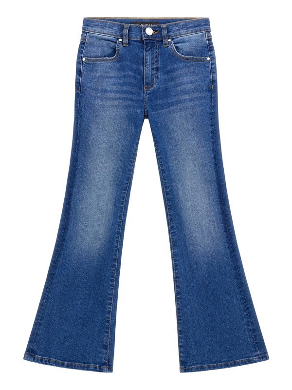 Stretch denim flare fit pants