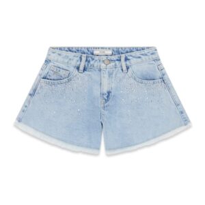 Rigid denim shorts w/rhineston