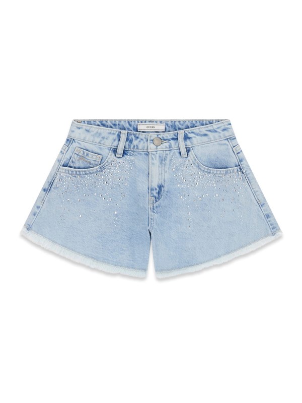 Rigid denim shorts w/rhineston