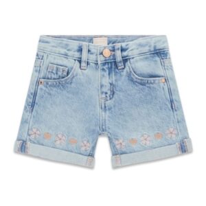 Rigid denim shorts w/embroider