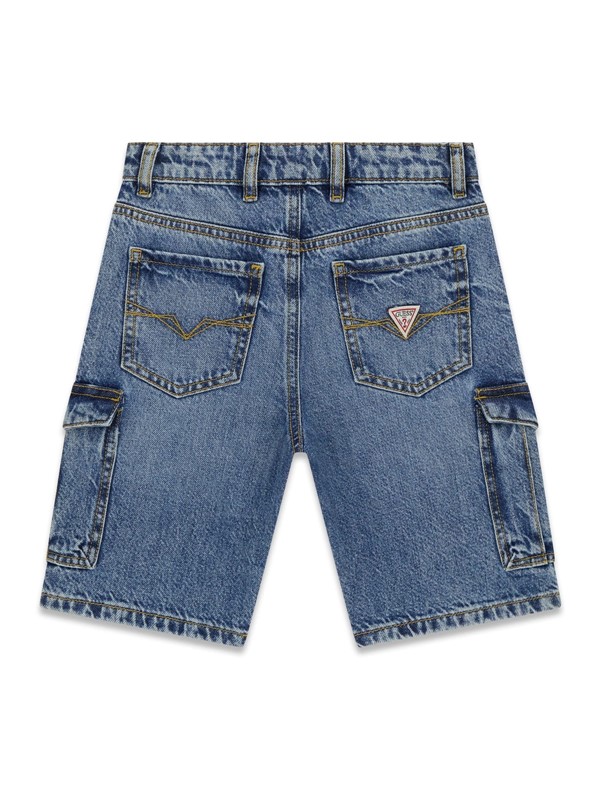 Rigid denim cargo shorts