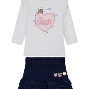 Set ls t-shirt+knit denim skir