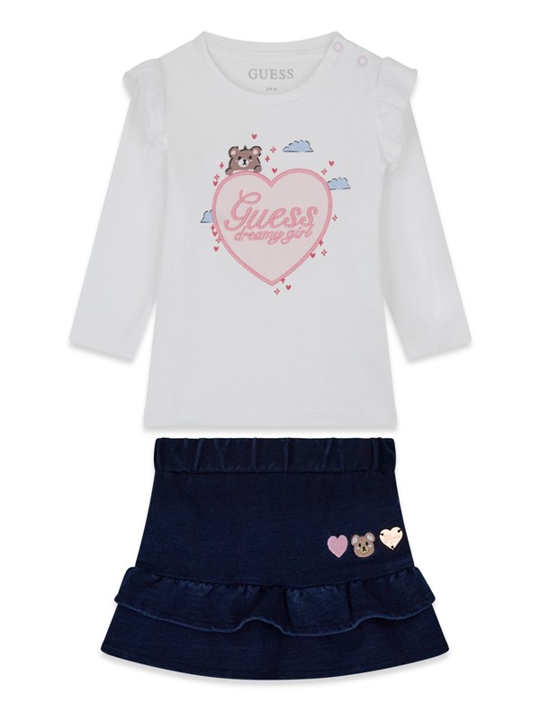 Set ls t-shirt+knit denim skir