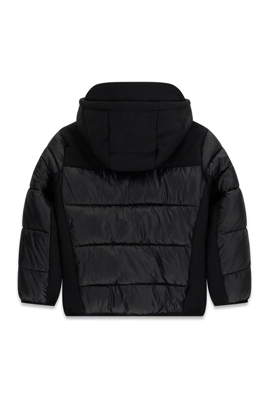 Hooded ls  mixed fabric puffer