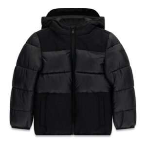 Hooded ls  mixed fabric puffer