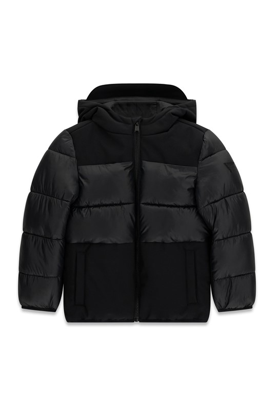 Hooded ls  mixed fabric puffer