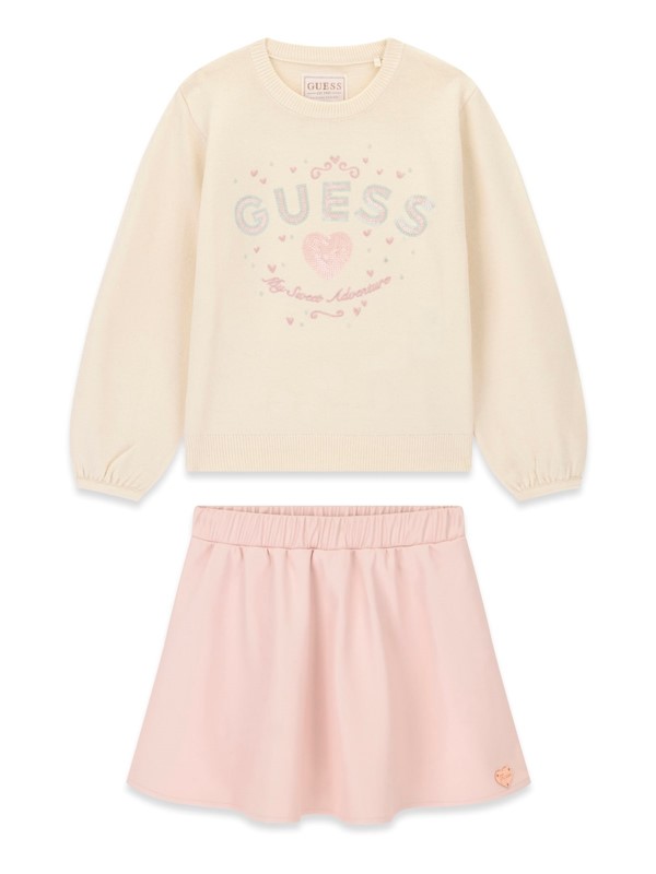 Set: ls sweater top+ pu leathe